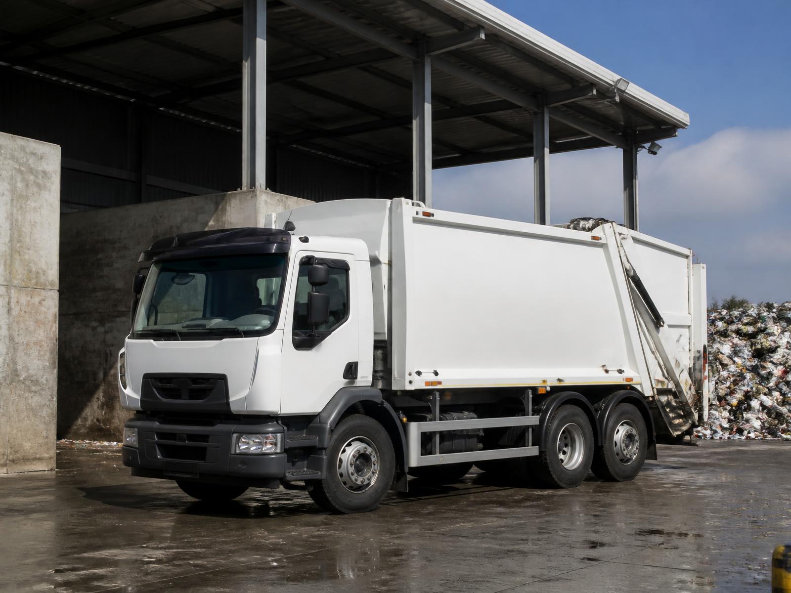 Refuse collection truck at a waste transfer station