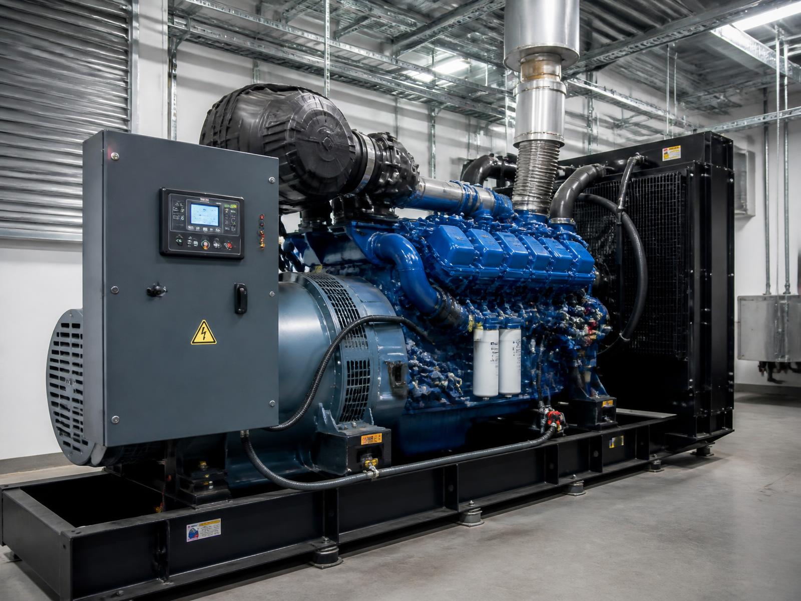 Large standby diesel generator set in a power generation plant room