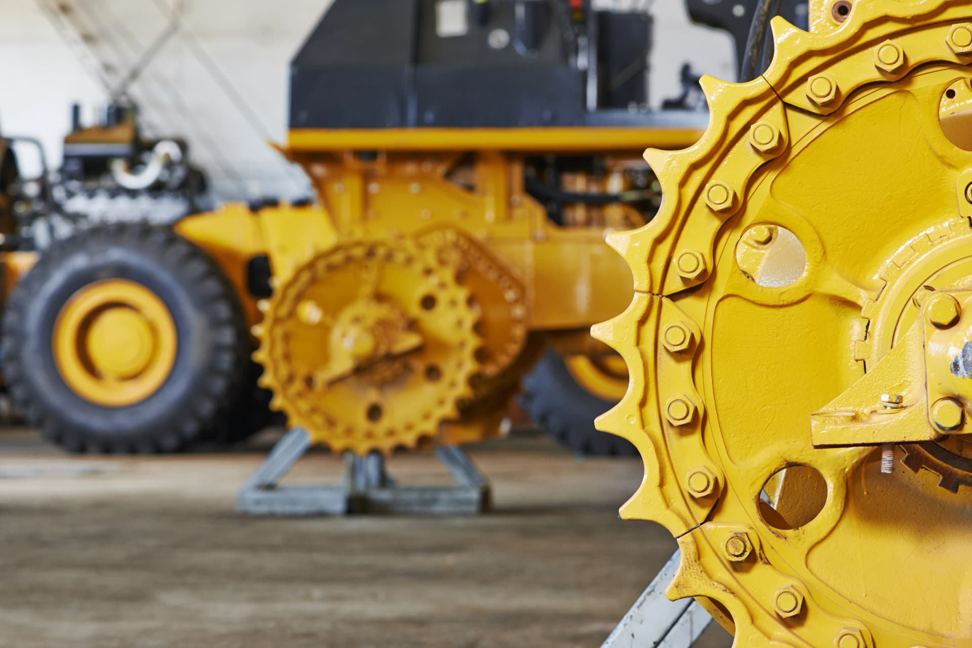 Heavy equipment components in a service shop tracked with RPM fleet maintenance software